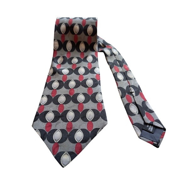 J.T. Beckett Other - JT Beckett Geometric Silk Tie Grey Black‎ Red Italian Silk Necktie L57.5" W4"